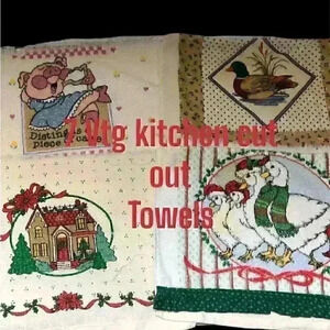 VTG 7 cut in half kitchen towels for crafting retro 90s look